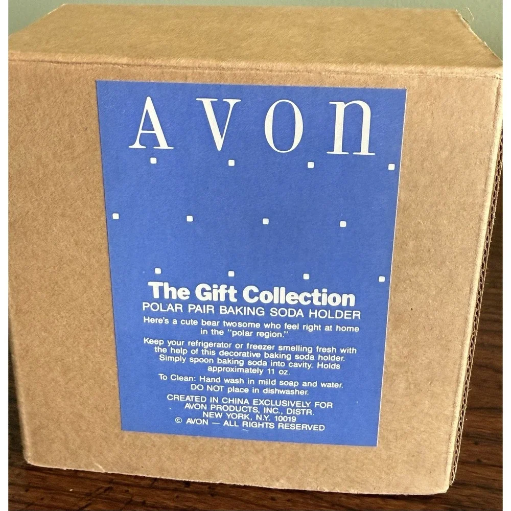 Avon Polar Bear Pair Baking Soda‎ Fridge Holder VINTAGE Plastic White Blue 4